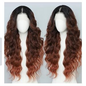 Ombre Copper Auburn HD Lace 100% Futura Synthetic Wig Pre- Plucked 26" Long